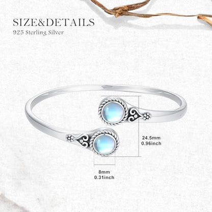 Moonstone Bangle Bracelet for Women 925 Sterling Silver 8MM Round Moonstone Cuff Bangle Ladies Jewelry Gifts