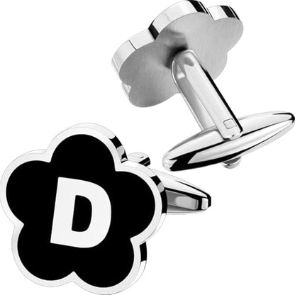 Initial Cufflinks for Men, Black Silver Letter Personalized Shirts CuffLinks,Stainless Steel Cuff Links,Gifts for Wedding Party Business Valentine - style: Letter D