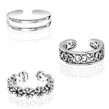 LeCalla 925 Sterling Silver Minimalist Toe Rings Set of Toe Ring Lightweight Simple Antique Open Adjustable Toe-Rings Beach Foot Jewelry Set for Women - color: 01. Trio (3 PCS)