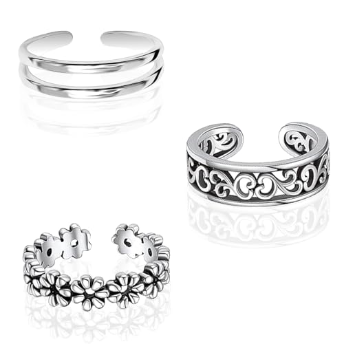 LeCalla 925 Sterling Silver Minimalist Toe Rings Set of Toe Ring Lightweight Simple Antique Open Adjustable Toe-Rings Beach Foot Jewelry Set for Women - color: 01. Trio (3 PCS)