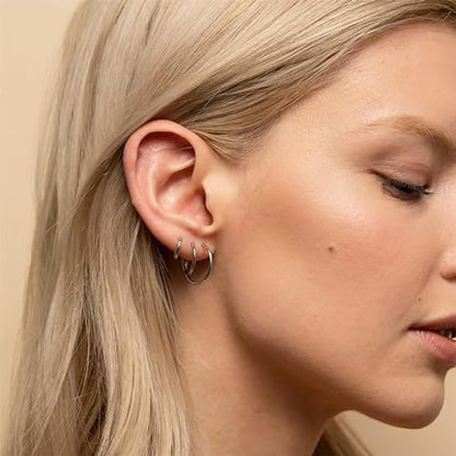 5-10 Pairs Small Gold Silver Hoop Earrings for Women, Stainless Steel Earrings Set Mens Lightweight Thin Hypoallergenic Small Hoops Set - style: 5pcs-Silver 8-16mm