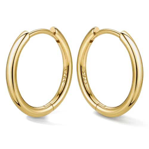 Bestyle Sterling Silver Small Hoop Earrings for Women, Hypoallergenic Silver/Black/Rose Gold/Gold Small Huggie Hoops Helix Cartilage Earring for Multiple Piercing Sleep, Size 8/10/12/14/16/18/20mm - color: 14K Gold-Sterling Silver, size: 12mm