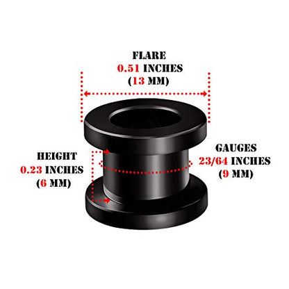 Pair of 316L Surgical Steel Black Anodized Screw-fit Piercing Jewelry Ear Stretching Lobe Plugs flesh Tunnel Earring - style: B02 2Pcs 00g (9mm)