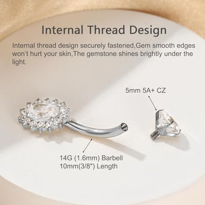 Gold Belly Button Ring, Titanium Dangle Floating Navel Piercing Jewelry - color: Silver-Oval-10mm