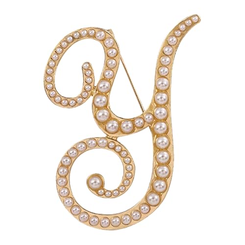 A-Z Initial 26 Letter Brooch Pins, Gold Faux Pearl Alphabet Badges Breastpin for Hat Bag Dress Coat Suit Accessory, Elegant Name Personalized Gifts for Women Men - color: Y
