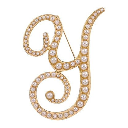A-Z Initial 26 Letter Brooch Pins, Gold Faux Pearl Alphabet Badges Breastpin for Hat Bag Dress Coat Suit Accessory, Elegant Name Personalized Gifts for Women Men - color: Y