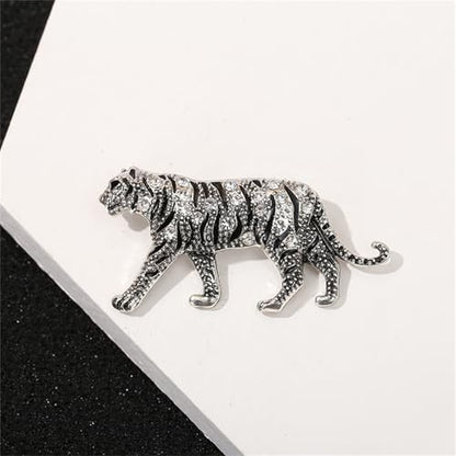 Luxury Crystal Tiger Brooch Pins for Women Men Vintage Gold-Tone Climbing Black Spots Leopard Brooch Fashion Panther Cougar Pin Suit Jackets Coat Animal Jewelry Gift - style: Silver