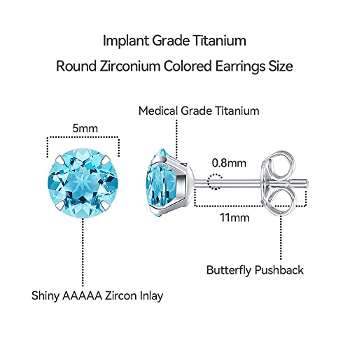 Limerencia Hypoallergenic G23 Titanium Earrings, F136 Implant Grade Pure Titanium, Suitable for Sensitive Ears with Birthstone Crystals CZ Simulated Diamonds