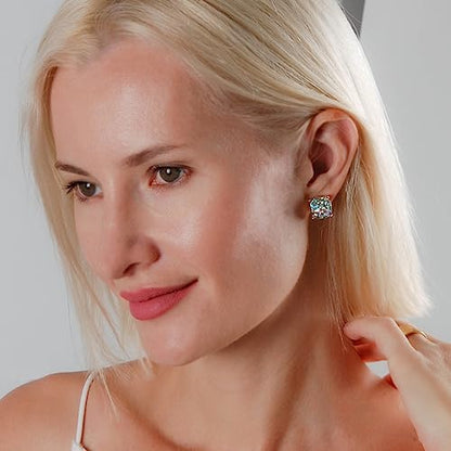 Large Square Stud Earrings for Women - Big Sparkly Rhinestone Studs | Plated in Gold Tone or Silver Tone, Hypoallergenic and Safe for Sensitive Ears - color: Iridescent Glitter