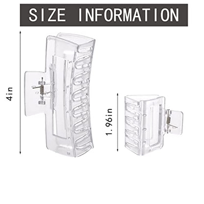 12 Pack Clear Square Claw Clips, Big and Small Neutral Rectangle Hair Claw Clips, Non-slip Matte Large Hair Clips for Women,Strong Hold jaw clip for Thick Thin Hair - color: Mixed Clear