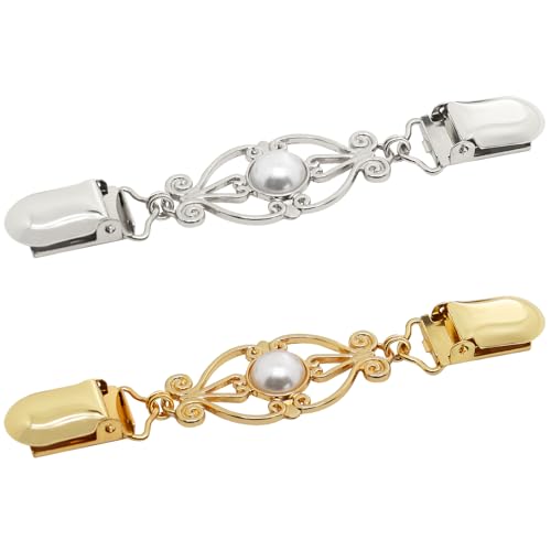 Frutain 2Pcs Cinch Clip Waist Cincher Clips for Women Dress Back Cinch & Shawl Cardigan Sweater Shirt Fasteners(GS) - style: Gs-pearl-heart