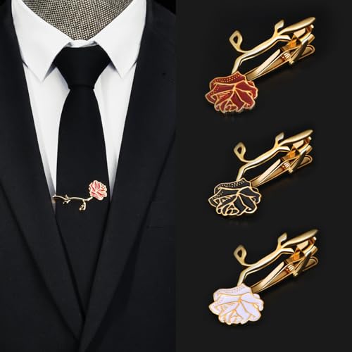 Fun Tie Clip for Men Personalized Tie Bar Fashion Business Tie Clip Men's Jewelry Gifts - style: Gold-Red Rose