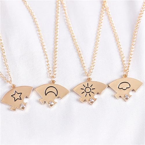 3pcs Friendship Moon Sun Star Puzzle Matching Necklace Set Gold Silver Plated Cute Crescent Round Circle Geometric Best Friend BFF Pendant Necklace for 3 Women Sisters Daughter Birthday Jewelry Gifts - color: 4pcs gold necklace