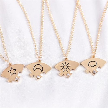 3pcs Friendship Moon Sun Star Puzzle Matching Necklace Set Gold Silver Plated Cute Crescent Round Circle Geometric Best Friend BFF Pendant Necklace for 3 Women Sisters Daughter Birthday Jewelry Gifts - color: 4pcs gold necklace
