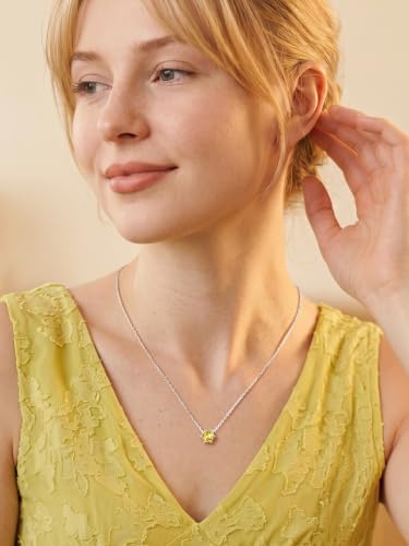 Silvora Heart/Round Birthstone Necklace for Women, Sparkling Crystal Pendant, Dainty Birth Month Jewelry, Adjustable 16"+2" Chain - color: Silver, style: November Round