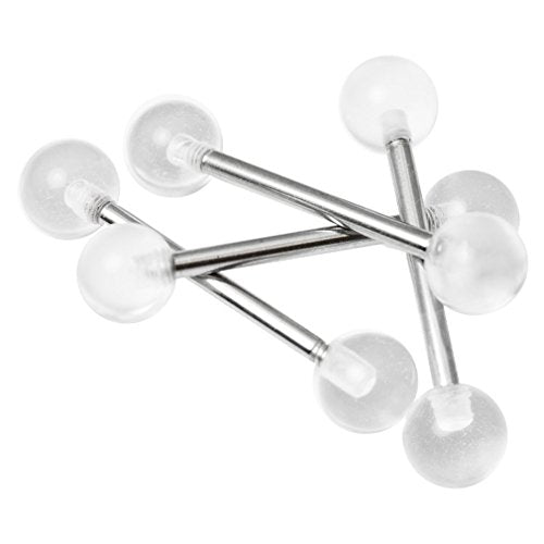 Tongue Rings Barbells with Clear Acrylic Balls 14g 5/8" Surgical Steel 4pc