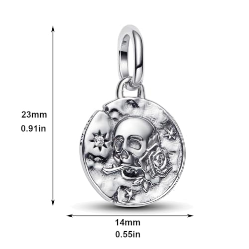 925 Sterling Silver Dangle Charm Fit Women Bracelet And Necklaces Jewelry | Medallion Pendants Beads Jewelry Charms for Women Fashion Gift Family Friends Mother's Day - color: Skull Medallion Charm M1791