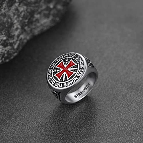 FaithHeart Mens Stainless Steel Crusader Jerusalem Cross Ring with 18K Gold Plated Two Tone Ring Size 7,8,9,10,11,12 - color: 06. Crusader Cross-Silver(Custom)