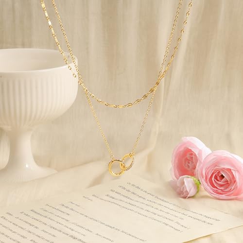 Dainty Layered Necklaces for Women,14k Gold Plated CZ Choker Necklace Stack | 14K Gold Plated Necklace set,Non Tarnish Hypoallergenic Beaded Paperclip Chain Necklace Stack Women's Minimalist Jewelry Gift - color: Gold-6
