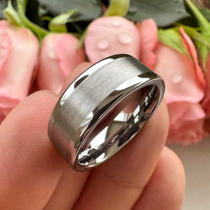 TUTISS 8mm Silver/Black/Gunmetal/Gold Tungsten Rings for Men Women Fashion Engagement Wedding Bands Matte Polished Pipe Cut Comfort Fit - color: 8mm Silver Tungsten