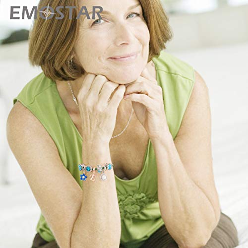 EMOSTAR Letter Charms Initial A-Z Alphabet Beads, Rose Gold 925 Sterling Silver Dangle CZ Birthstone Pendant, Gifts for European Charm Bracelet/Mothers Day/Birthday - color: Letter E