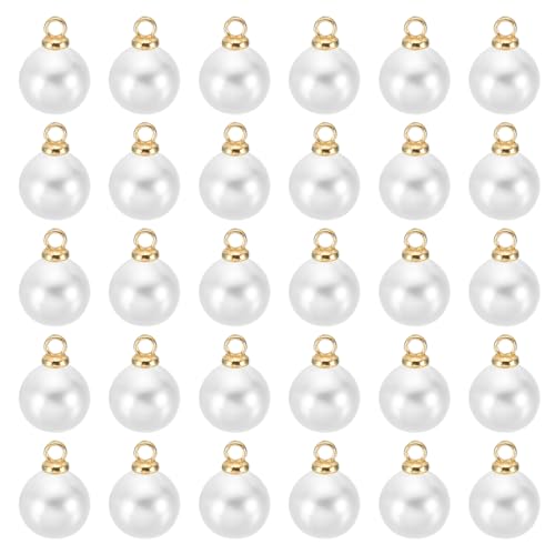 PATIKIL Pearl Charm, 100pcs Pearl Beads Faux Pearl Pendant Charm DIY for Jewelry Making Bracelets Earrings Necklace Crafts - color: Golden White, size: 8mm