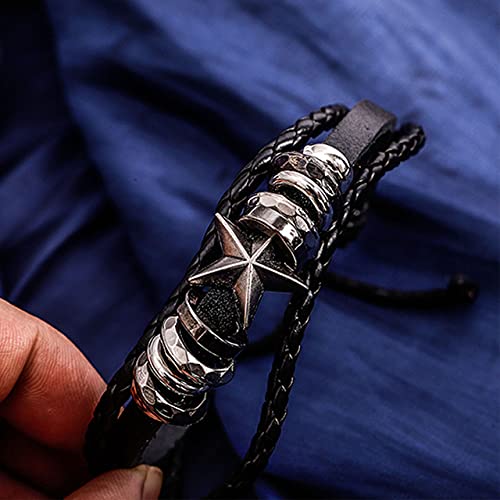 Leather Braided Bracelet Cuff Wrap Wristband for Men Women Adjustable - color: A:6pcs