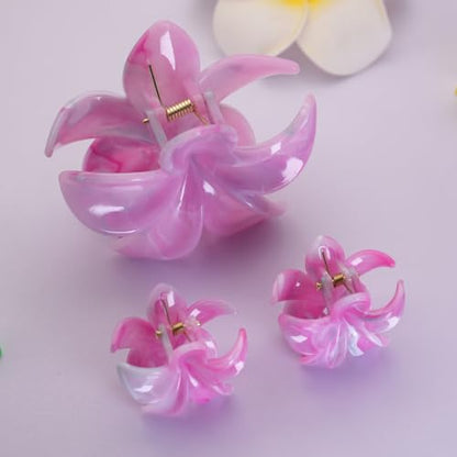 Flower Hair Clips for Women Girls Claw Clips Light Rose Pink Plumeria with Marble Design Barrettes Summer Hair Clip Fashion Hair Styling Accessories for Thick Thin Hair(3Pcs: 1 Large 2Small) - color: Light Rose-Pink