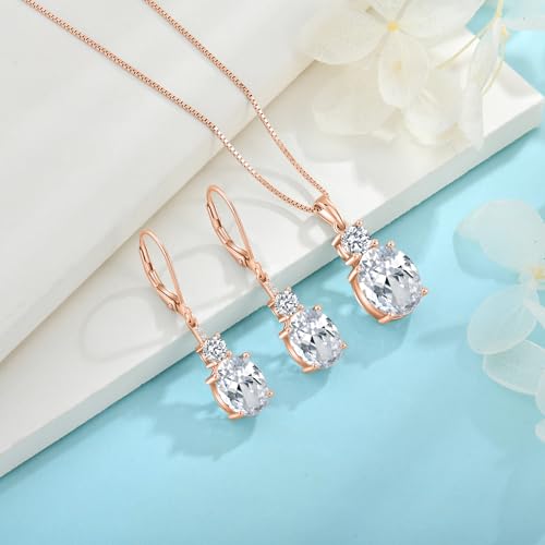 Birthstone Necklace for Women 925 Sterling Silver | Oval Cut Pendant Necklace, Jewelry for Mom Wife - color: Rose Gold