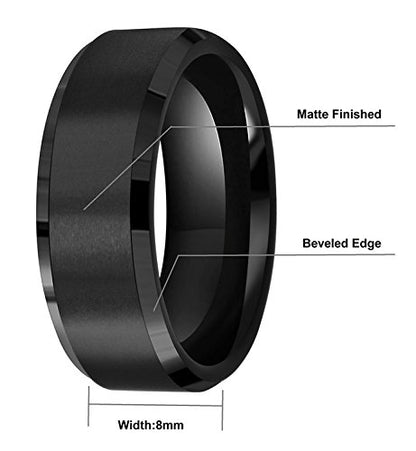 6mm 8mm 10mm Black Tungsten Wedding Band Ring Men Women Matte Finish Beveled Edges Comfort Fit Size 5 To 17 - color: Black 8mm