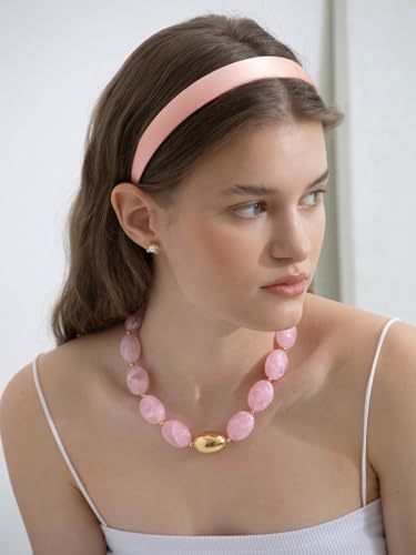 Chunky Beaded Necklaces for Women Statement Necklace | Bold Chunky Choker, Large Resin Beads, Adjustable Necklace, Boho Trendy Summer Beach Holiday Jewelry - color: Pink-04
