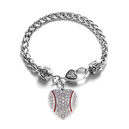 Silver Customized Charm Bracelet with Cubic Zirconia Jewelry - style: Baseball Heart
