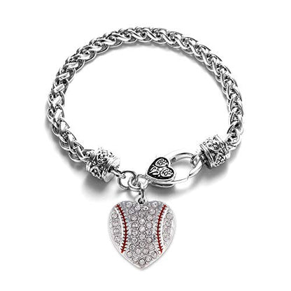 Silver Customized Charm Bracelet with Cubic Zirconia Jewelry - style: Baseball Heart