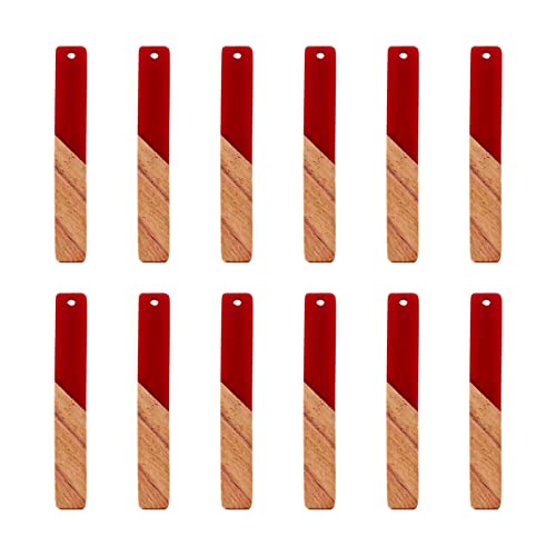 FASHEWELRY Resin Wooden Pendants Vintage Bohemian Resin Wood Statement Oval Teardrop Rectangle Colorful Geometric Blank Pendant Boho Dangle Charms for DIY Necklace Earring Crafts Jewelry Making - color: Long Rectangle-Dark Red
