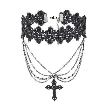 MILAKOO Lace Tattoo Choker for Women Elegant Goth & Elegant Necklace Collarbone Pearl Pendant Collar - color: Black D