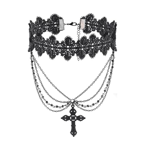 MILAKOO Lace Tattoo Choker for Women Elegant Goth & Elegant Necklace Collarbone Pearl Pendant Collar - color: Black D