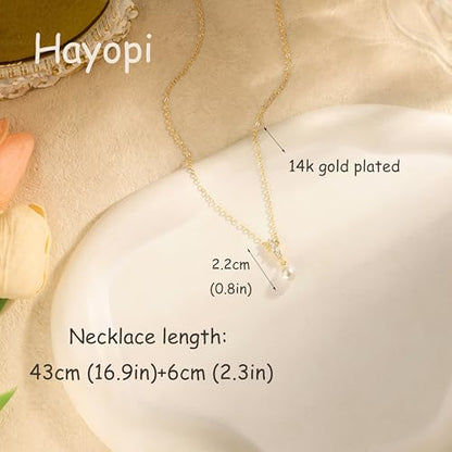 Pearl Necklaces for Women,Dainty Gold Pendant Necklaces Waterproof Jewelry | 14K Gold Plated Pearl Necklaces,Dainty Elegant Wedding Necklace,Small Cute Adjustable Minimalist Necklace,Non Tarnish Jewelry - color: GOLD-16