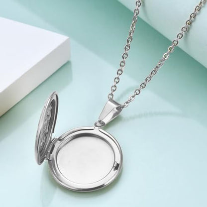 2 Pcs Locket Necklace that Holds Pictures Stainless Steel Locket Pendant Necklace Image Chain Necklaces for Women - color: Round