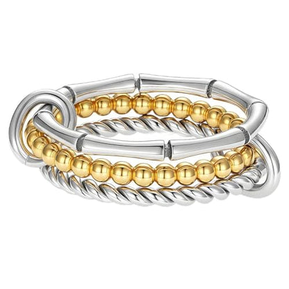 Stackable Rings for Women Non Tarnish Gold Silver Mixed Metal Wedding Band Set Gold Plated Stainless Steel with Cubic Zirconia Dainty Statement Thumb Ring Gift for Christmas Birthday Anniversary Jewelry - style: Silver Triple Band Ring