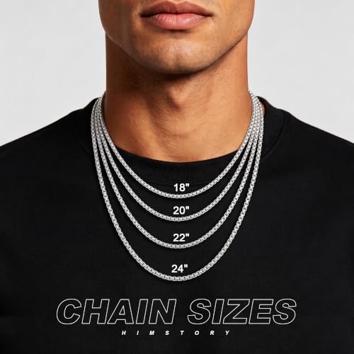 HIMSTORY Silver Chain for Men 5mm/6mm Sterling Silver Over Round Box Chain | Diamond Cut Box Chain Silver Necklace Gifts for Men Father Husband 18/20/22/24/26 Inches