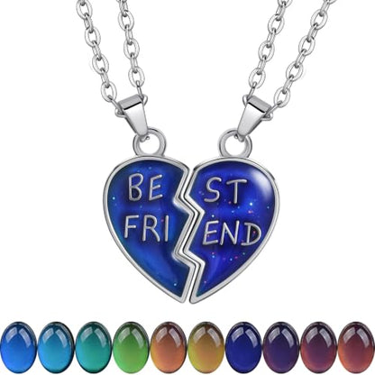 FM FM42 Temperature Sensing Color Changing Pendant Necklace with 19.29" Stainless Steel Rolo Chain - color: BFF Necklace Set, Pack of 2