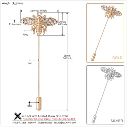 Dreuyet Simple Gold Silver Plated Long Brooch Pins with Cute Animal Antlers Leaves Plant Bees Rabbits Rose Flower Feather Brooch Jewelry for Women Men Elegant Suit Collar Lapel Pin - style: Bee