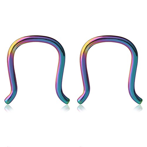 Ruifan 316L Surgical Steel U-Shaped & Staple Nose Septum Hanger Retainer Nose Ring 16g,14g,12g - color: Rainbow(16G)