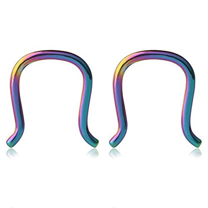Ruifan 316L Surgical Steel U-Shaped & Staple Nose Septum Hanger Retainer Nose Ring 16g,14g,12g - color: Rainbow(16G)