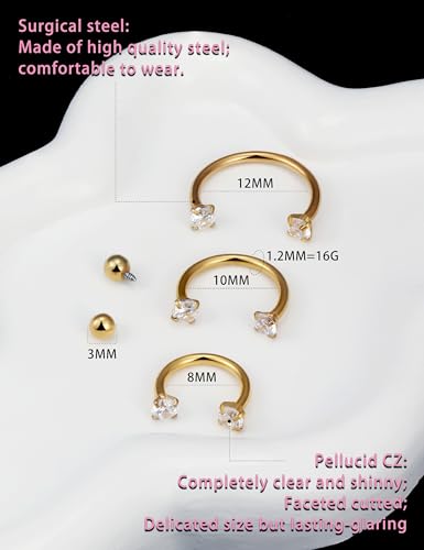 Oufksiyy 16g Septum Rings Internally Threaded Surgical Steel Septum Jewelry Lip Rings Hoop Labret Jewelry Horseshoe Earrings Daith Piercing Jewelry for Women Men 6mm 8mm 10mm 12mm Silver Gold Black - color: Gold Septum Piercing jewelry 16G