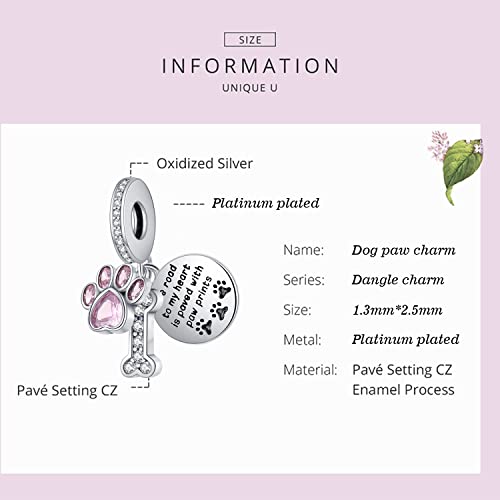 Dog Paw Charm for Charms Bracelet Pink Crystals Paved Dangle Charms Birthday Jewelry Gifts for women - style: dog paw charm