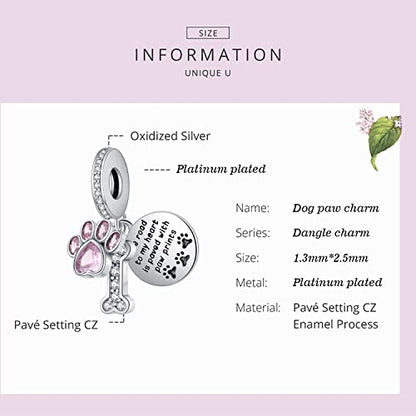 Dog Paw Charm for Charms Bracelet Pink Crystals Paved Dangle Charms Birthday Jewelry Gifts for women - style: dog paw charm