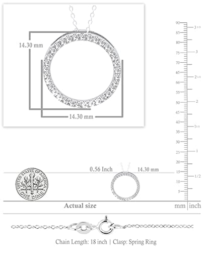 or Lab Grown White Diamond Circle Pendant | 1/4 Ctw | Round Cubic Zirconia | 18 inch Silver Chain | Women | 925 Sterling Silver - style: Lab Grown Diamond