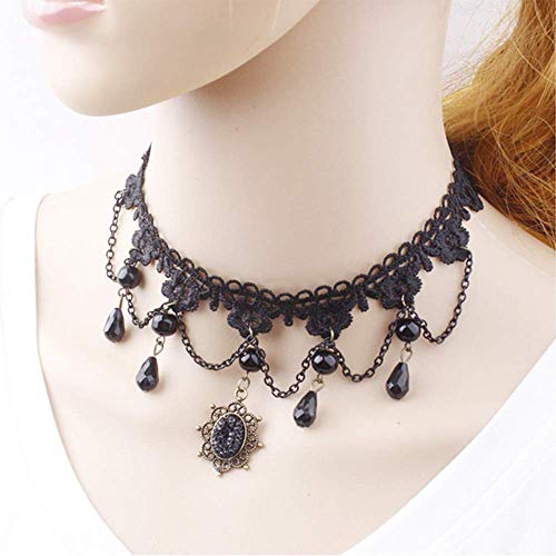 Halloween Women Lady Goth Punk Necklace Lace Collar Choker Wedding Jewelry | Dumcondy Black Steampunk Elegant Sexy Statement Retro Victorian Cosplay Night Club Party Princess Neck Chain (5 Pieces/Set)