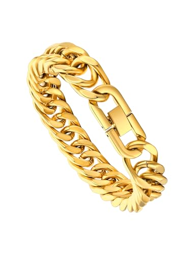ChainsPro Miami Cuban Link Chain Bracelet for Men, 6/8/12/17mm, 7.5/8.3/9inch, 316L Stainless Steel/18K Gold Plated/Black No Tarnish Bracelets for Fathers' Day Husband, Send Gift Box - color: Gold Plated